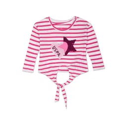 U.S. Polo Assn. Kids Girls Striped Tie-Up Pure Cotton Sports T-Shirt-picture-44