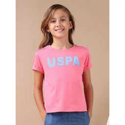 U.S. Polo Assn. Kids Girls Typography Printed Round Neck Relaxed Fit T-shirt-picture-31