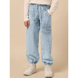 U.S. Polo Assn. Kids Girls Vertical Striped Jogger Fit Mid-Rise Jeans-picture-21