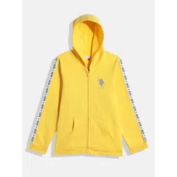 U.S. Polo Assn. Kids Girls Yellow Brand Logo Embroidered Hooded Sweatshirt-picture-21