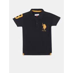 u.s. polo assn. kids U S Polo Assn Kids Boys Blue & Yellow Cotton Brand Logo Polo Collar T-shirt-picture-17