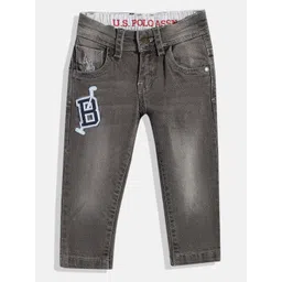 u.s. polo assn. kids U S Polo Assn Kids Boys Grey Slim Fit Heavy Fade Applique Stretchable Jeans-picture-15
