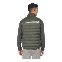 u.s. polo assn. Men Olive High Neck Solid Gilet Jacket image 2