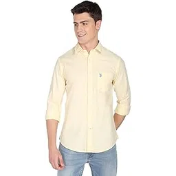 Mens Cotton Solid Oxford Fs Regular Fit Shirts (Usshtfx0015_Yellow_Large)-image-32