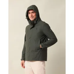 u.s. polo assn. Men's Green Solid Hooded Long Sleeve Casual Polyester Regular Fit Jacket image 2