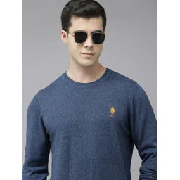 U S Polo Assn Men Blue Pure Cotton Pullover with Embroidered Detail Sweater-image-7