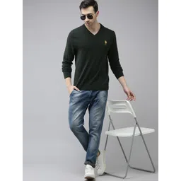 u.s. polo assn. U S Polo Assn Men Green Solid Pullover Sweater image 3