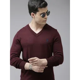U S Polo Assn Men Maroon Pullover with Embroidered Detail Sweater-image-0