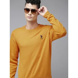 U S Polo Assn Men Mustard Long Sleeves Pullover with Embroidered Detail-image-8