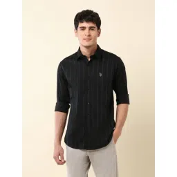 U.S. Polo Assn. Black Cotton Regular Fit Striped Shirt-picture-33