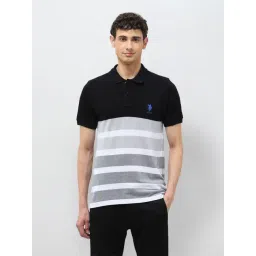 U.S. Polo Assn. Black Cotton Slim Fit Striped Polo T-Shirt-picture-31