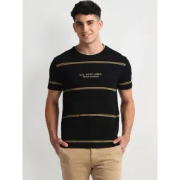 U.S. Polo Assn. Black Cotton Slim Fit Striped T-Shirt-picture-40