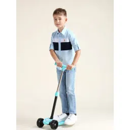 U.S. Polo Assn. Boys Blue Cotton Color Block Shirt-picture-42