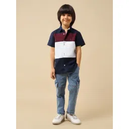 U.S. Polo Assn. Boys Blue Cotton Color Block Shirt-picture-46
