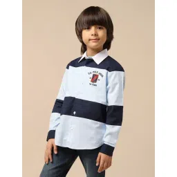 U.S. Polo Assn. Boys Blue Cotton Color Block Shirt-picture-38
