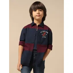 U.S. Polo Assn. Boys Blue Cotton Color Block Shirt-picture-39