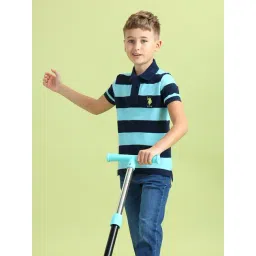 U.S. Polo Assn. Boys Blue Cotton Striped Polo T-Shirt-picture-26