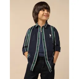 U.S. Polo Assn. Boys Blue Cotton Striped Shirt-picture-31