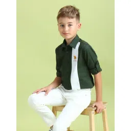 U.S. Polo Assn. Boys Green Cotton Color Block Pattern Shirt-picture-22