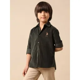 U.S. Polo Assn. Boys Green Cotton Textured Shirt-picture-30