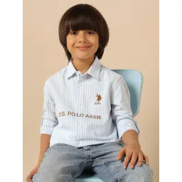 U.S. Polo Assn. Boys Light Blue Cotton Striped Shirt-picture-26