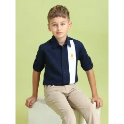 U.S. Polo Assn. Boys Navy Cotton Color Block Pattern Shirt-picture-17