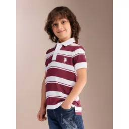 U.S. Polo Assn. Boys Red & White Cotton Striped Polo T-Shirt-picture-28