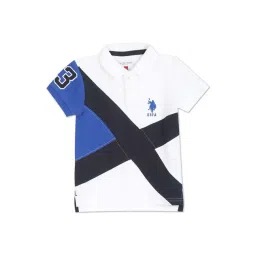 U.S. Polo Assn. Boys White & Blue Cotton Color Block Polo T-Shirt-picture-19