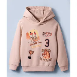 US Polo Assn Cotton Knit Full Sleeves Hooded Sweatshirt With Polo Print - Light Brown-picture-20