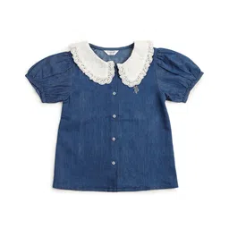 US Polo Assn Cotton Knit Half Sleeves Top with Schiffli Peter Pan Collar - Blue-picture-13