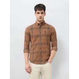 U.S. Polo Assn. Denim Co. Brown Cotton Slim Fit Checks Shirt-picture-35
