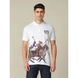 U.S. Polo Assn. Denim Co. White Cotton Slim Fit Printed Polo T-Shirt-image-12