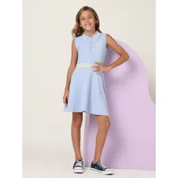 U.S. Polo Assn. Girls Light Blue Solid Skater Dress-picture-28