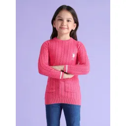 U.S. Polo Assn. Girls Pink Self Design Full Sleeves Sweater-picture-34