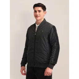 U.S. Polo Assn. Grey Regular Fit Striped Bomber Jacket image 3