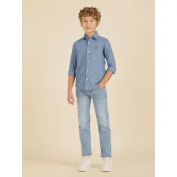 U.S. Polo Assn. Kids Boys Blue Textured Regular Fit Shirt-picture-11