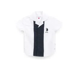 U.S. Polo Assn. Kids White & Navy Cotton Color Block Shirt-picture-30