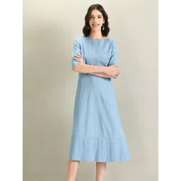 U.S. Polo Assn. Light Blue Cotton Logo Print Midi Dress-picture-35