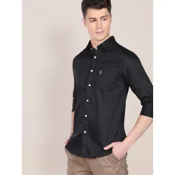 U.S. Polo Assn. Men Black Pure Cotton Tailored Satin Shirt-picture-10