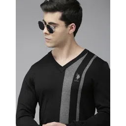 U.S. Polo Assn. Men Black Striped Pullover with Embroidered Detail-image-48