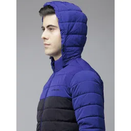 U.S. Polo Assn. Men Blue & Black Colourblocked Hooded Puffer Jacket image 5