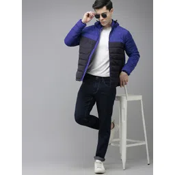 U.S. Polo Assn. Men Blue & Black Colourblocked Hooded Puffer Jacket image 3