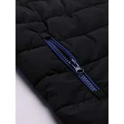 U.S. Polo Assn. Men Blue & Black Colourblocked Hooded Puffer Jacket image 2