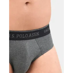 U.S. Polo Assn. Men Charcoal Grey Solid Bamboo Cotton Briefs I704-031-PL image 4