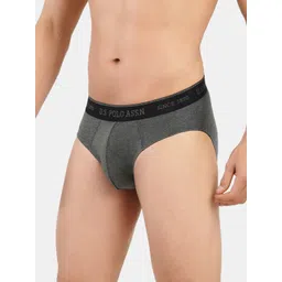 U.S. Polo Assn. Men Charcoal Grey Solid Bamboo Cotton Briefs I704-031-PL image 3