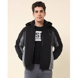 u.s. polo assn. Men Colourblock Regular Fit Zip-Front Winter Hooded Jacket-picture-24