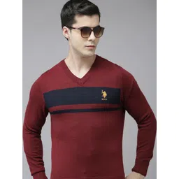 U.S. Polo Assn. Men Maroon & Navy Blue Striped Pullover Sweater-picture-36