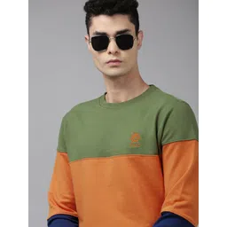 U.S. Polo Assn. Men Olive Green & Orange Colourblocked Sweatshirt-picture-27
