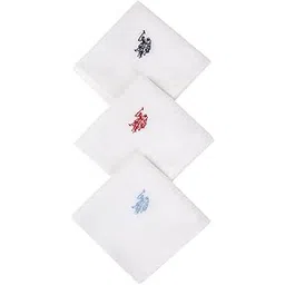u.s. polo assn. Men Pure Cotton Brand Logo Casual Style Handkerchief - Pack Of 3, White-picture-13