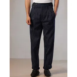 U.S. Polo Assn. Men Striped Slim Fit High-Rise Pleated Regular Trousers-picture-13